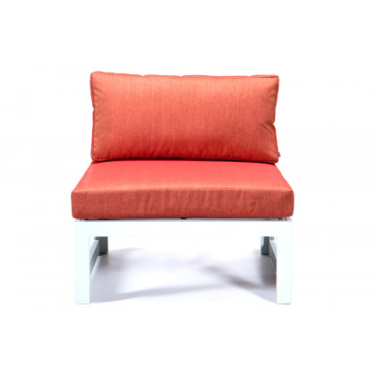 LeisureMod Chelsea 7-Piece Patio Sectional and Fire Pit Table In White Aluminum with Cushions - Orange
