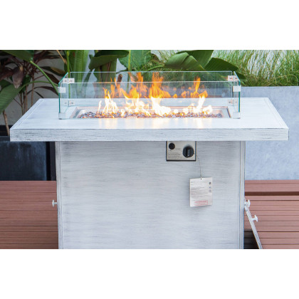 LeisureMod Chelsea 7-Piece Patio Sectional and Fire Pit Table In Weathered Gray Aluminum with Cushions - Green