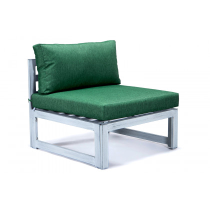 LeisureMod Chelsea 7-Piece Patio Sectional and Fire Pit Table In Weathered Gray Aluminum with Cushions - Green