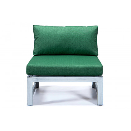 LeisureMod Chelsea 7-Piece Patio Sectional and Fire Pit Table In Weathered Gray Aluminum with Cushions - Green