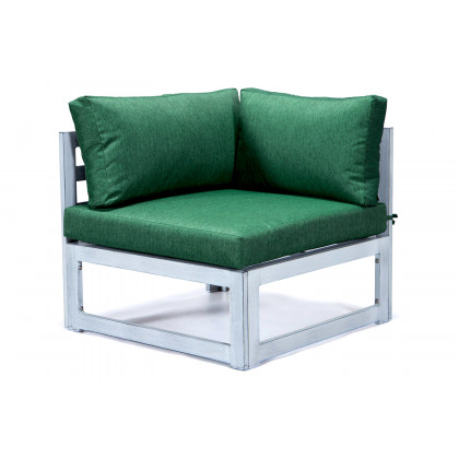 LeisureMod Chelsea 7-Piece Patio Sectional and Fire Pit Table In Weathered Gray Aluminum with Cushions - Green