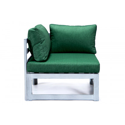 LeisureMod Chelsea 7-Piece Patio Sectional and Fire Pit Table In Weathered Gray Aluminum with Cushions - Green