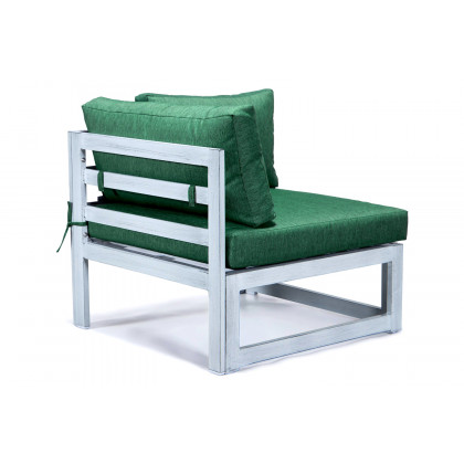LeisureMod Chelsea 7-Piece Patio Sectional and Fire Pit Table In Weathered Gray Aluminum with Cushions - Green