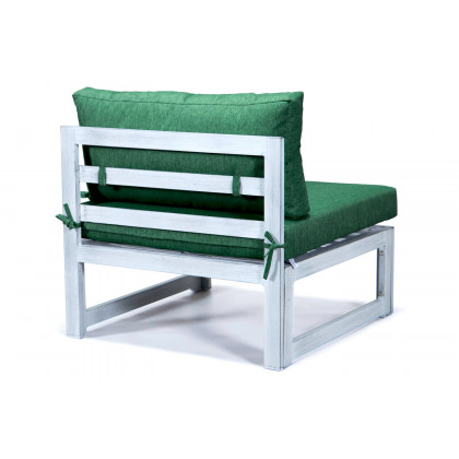 LeisureMod Chelsea 7-Piece Patio Sectional and Fire Pit Table In Weathered Gray Aluminum with Cushions - Green