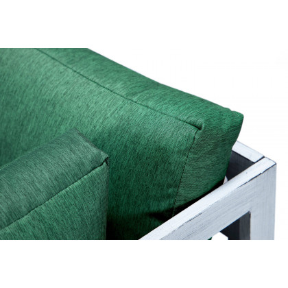 LeisureMod Chelsea 7-Piece Patio Sectional and Fire Pit Table In Weathered Gray Aluminum with Cushions - Green
