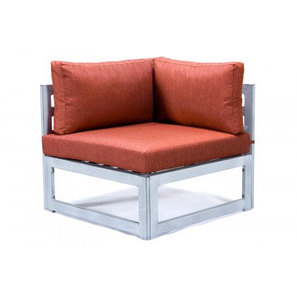 LeisureMod Chelsea 7-Piece Patio Sectional and Fire Pit Table In Weathered Gray Aluminum with Cushions - Orange