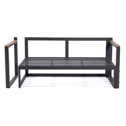 LeisureMod Chelsea Black Sectional with Adjustable Headrest and Coffee Table with Cushions - Black