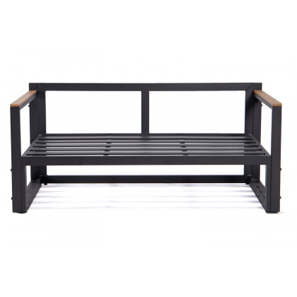 LeisureMod Chelsea Black Sectional with Adjustable Headrest and Coffee Table with Two Tone Cushions - Black