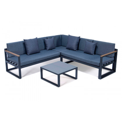 LeisureMod - Chelsea White Sectional with Adjustable Headrest and Coffee Table with Cushions