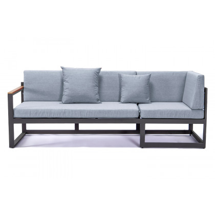 LeisureMod Chelsea Black Sectional with Adjustable Headrest and Coffee Table with Cushions - Light Gray
