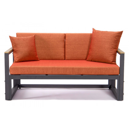 LeisureMod Chelsea Black Sectional with Adjustable Headrest and Coffee Table with Cushions - Orange