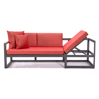LeisureMod Chelsea Black Sectional with Adjustable Headrest and Coffee Table with Cushions - Red
