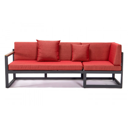 LeisureMod Chelsea Black Sectional with Adjustable Headrest and Coffee Table with Cushions - Red