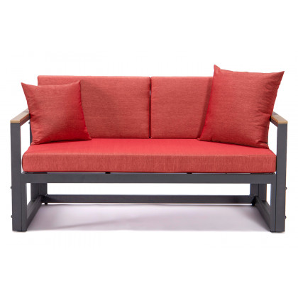 LeisureMod Chelsea Black Sectional with Adjustable Headrest and Coffee Table with Cushions - Red