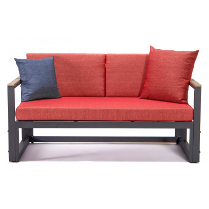 LeisureMod Chelsea Black Sectional with Adjustable Headrest and Coffee Table with Two Tone Cushions - Red