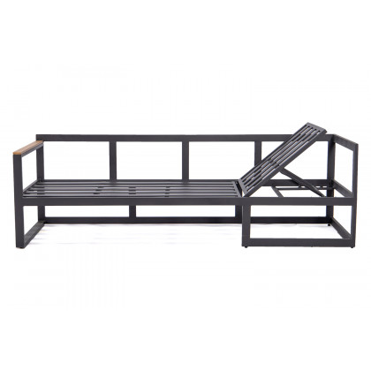 LeisureMod Chelsea Black Sectional with Adjustable Headrest and Coffee Table with Two Tone Cushions - Red