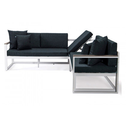 LeisureMod Chelsea White Sectional with Adjustable Headrest and Coffee Table with Cushions - Black