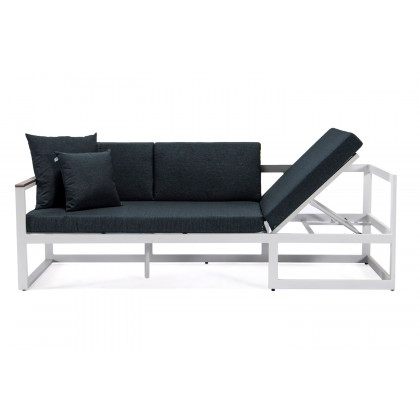LeisureMod Chelsea White Sectional with Adjustable Headrest and Coffee Table with Cushions - Black