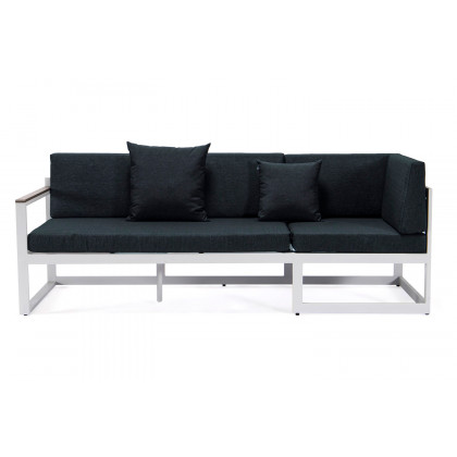 LeisureMod Chelsea White Sectional with Adjustable Headrest and Coffee Table with Cushions - Black
