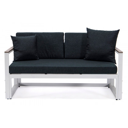 LeisureMod Chelsea White Sectional with Adjustable Headrest and Coffee Table with Cushions - Black
