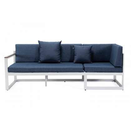 LeisureMod Chelsea White Sectional with Adjustable Headrest and Coffee Table with Cushions - Blue