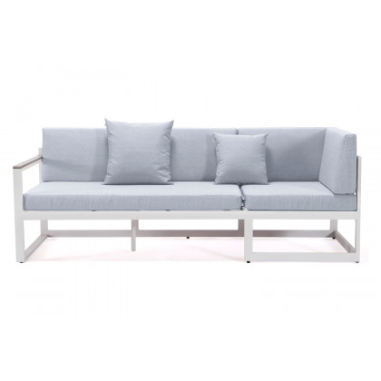 LeisureMod Chelsea White Sectional with Adjustable Headrest and Coffee Table with Cushions - Light Gray