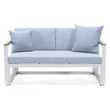 LeisureMod Chelsea White Sectional with Adjustable Headrest and Coffee Table with Cushions - Light Gray