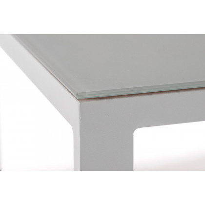 LeisureMod Chelsea White Sectional with Adjustable Headrest and Coffee Table with Two Tone Cushions - Light Gray