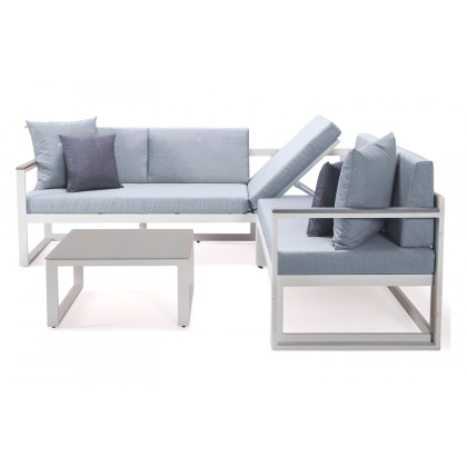 LeisureMod Chelsea White Sectional with Adjustable Headrest and Coffee Table with Two Tone Cushions - Light Gray