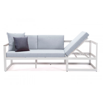 LeisureMod Chelsea White Sectional with Adjustable Headrest and Coffee Table with Two Tone Cushions - Light Gray