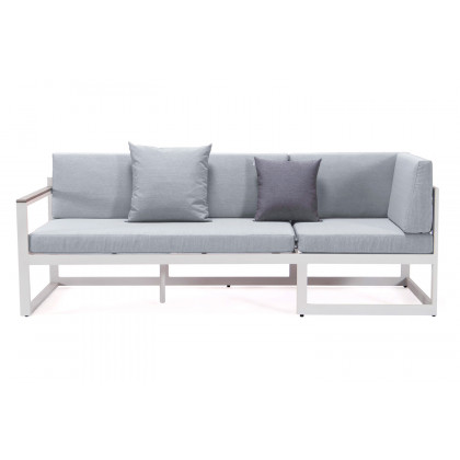 LeisureMod Chelsea White Sectional with Adjustable Headrest and Coffee Table with Two Tone Cushions - Light Gray
