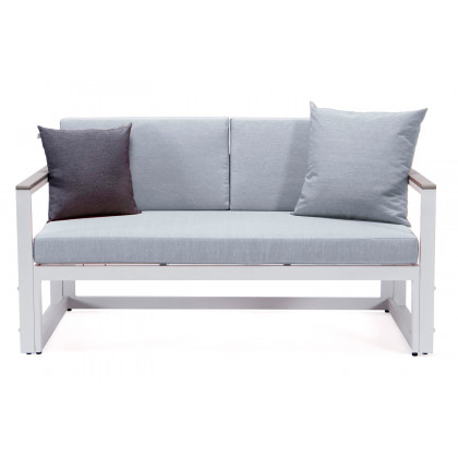 LeisureMod Chelsea White Sectional with Adjustable Headrest and Coffee Table with Two Tone Cushions - Light Gray