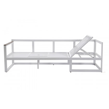 LeisureMod Chelsea White Sectional with Adjustable Headrest and Coffee Table with Two Tone Cushions - Light Gray