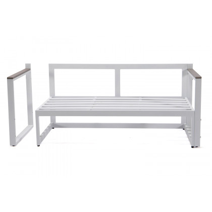 LeisureMod Chelsea White Sectional with Adjustable Headrest and Coffee Table with Two Tone Cushions - Light Gray