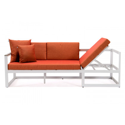 LeisureMod Chelsea White Sectional with Adjustable Headrest and Coffee Table with Cushions - Orange