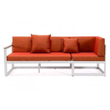 LeisureMod Chelsea White Sectional with Adjustable Headrest and Coffee Table with Cushions - Orange