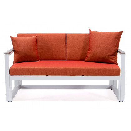 LeisureMod Chelsea White Sectional with Adjustable Headrest and Coffee Table with Cushions - Orange