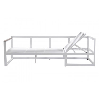 LeisureMod Chelsea White Sectional with Adjustable Headrest and Coffee Table with Two Tone Cushions - Red