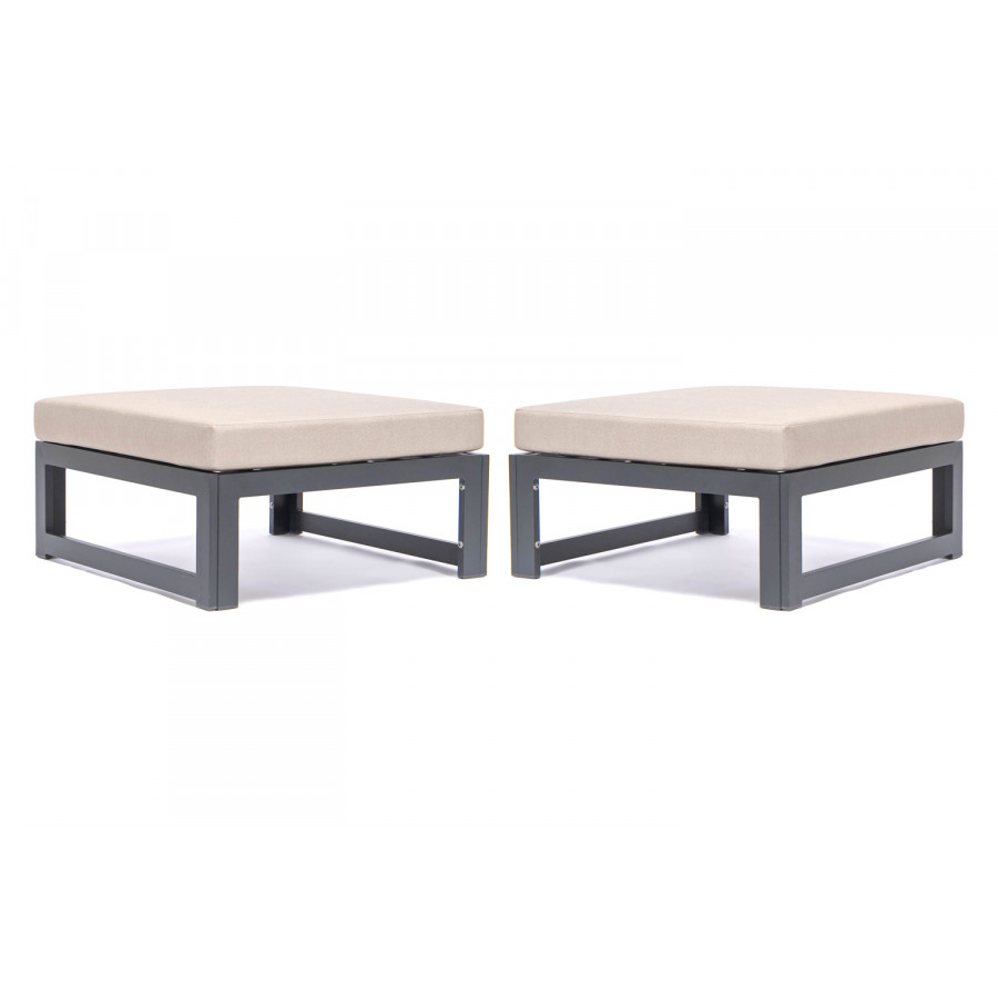 LeisureMod Chelsea Outdoor Patio Black Aluminum Ottomans with Cushions (Set Of 2) - Beige