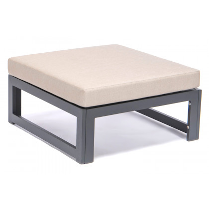 LeisureMod Chelsea Outdoor Patio Black Aluminum Ottomans with Cushions (Set Of 2) - Beige