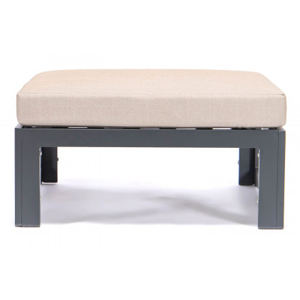 LeisureMod Chelsea Outdoor Patio Black Aluminum Ottomans with Cushions (Set Of 2) - Beige