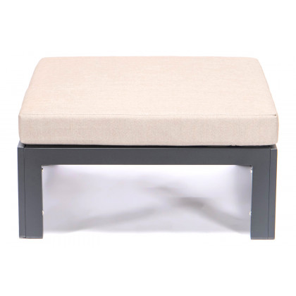 LeisureMod Chelsea Outdoor Patio Black Aluminum Ottomans with Cushions (Set Of 2) - Beige