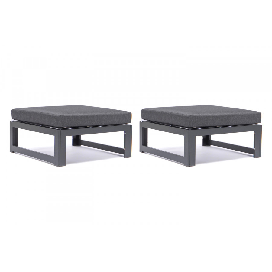 LeisureMod Chelsea Outdoor Patio Black Aluminum Ottomans with Cushions (Set Of 2) - Black