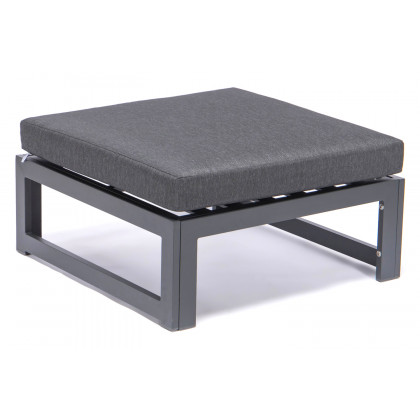 LeisureMod Chelsea Outdoor Patio Black Aluminum Ottomans with Cushions (Set Of 2) - Black
