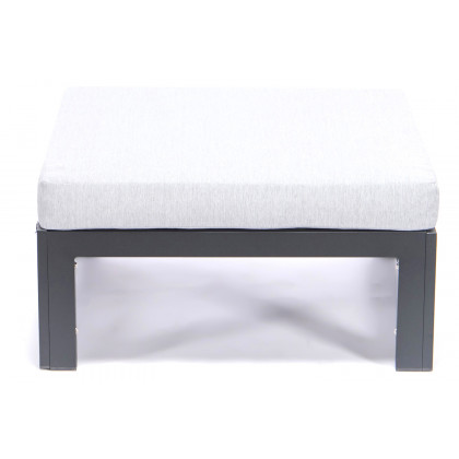 LeisureMod Chelsea Outdoor Patio Black Aluminum Ottomans with Cushions (Set Of 2) - Light Gray