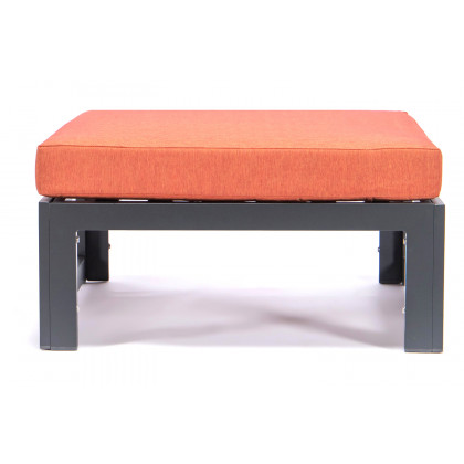 LeisureMod Chelsea Outdoor Patio Black Aluminum Ottomans with Cushions (Set Of 2) - Orange