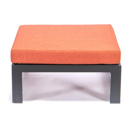 LeisureMod Chelsea Outdoor Patio Black Aluminum Ottomans with Cushions (Set Of 2) - Orange