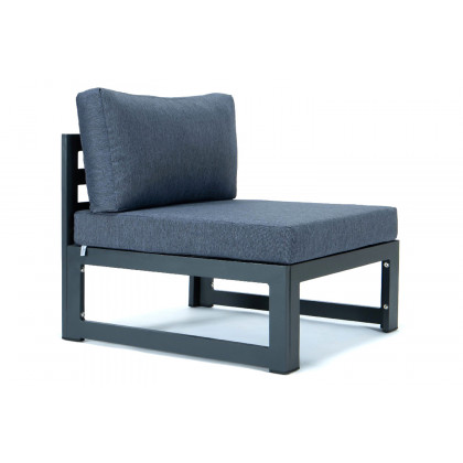 LeisureMod Chelsea 6-Piece Patio Ottoman Sectional Black Aluminum with Cushions - Blue