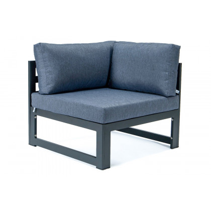 LeisureMod Chelsea 6-Piece Patio Ottoman Sectional Black Aluminum with Cushions - Blue