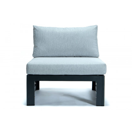LeisureMod Chelsea 6-Piece Patio Ottoman Sectional Black Aluminum with Cushions - Light Gray